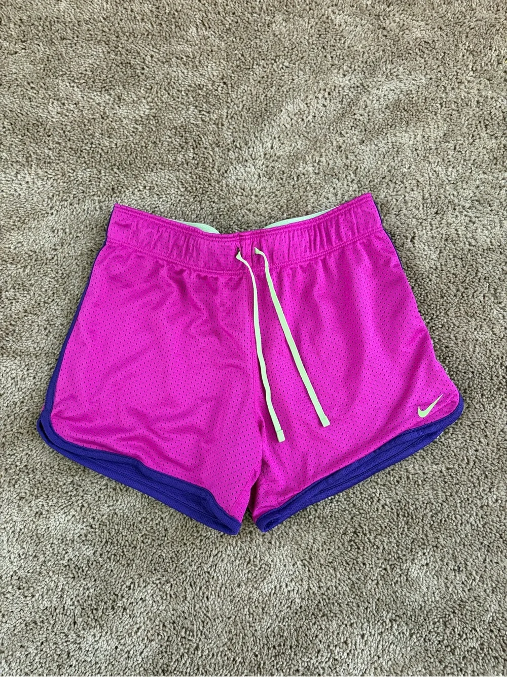 Nike Girls Hot Pink Mesh Athletic Shorts with Purple Trim